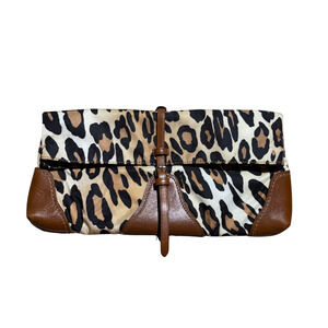 Authentic TUMI Animal Print Nylon & Tan Leather Foldover Clutch LMT. Travelcore